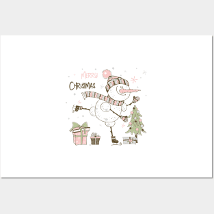 Merry Christmas And Happy New Year Snowman Christmas Tree Perfect Gift for Christmas Day Posters and Art